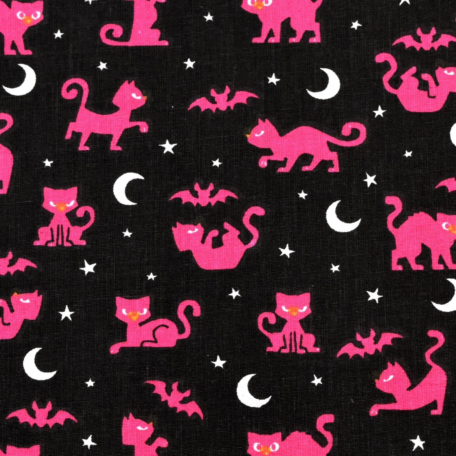 Pamutvászon – Fekete alapon pink cica és denevér mintával