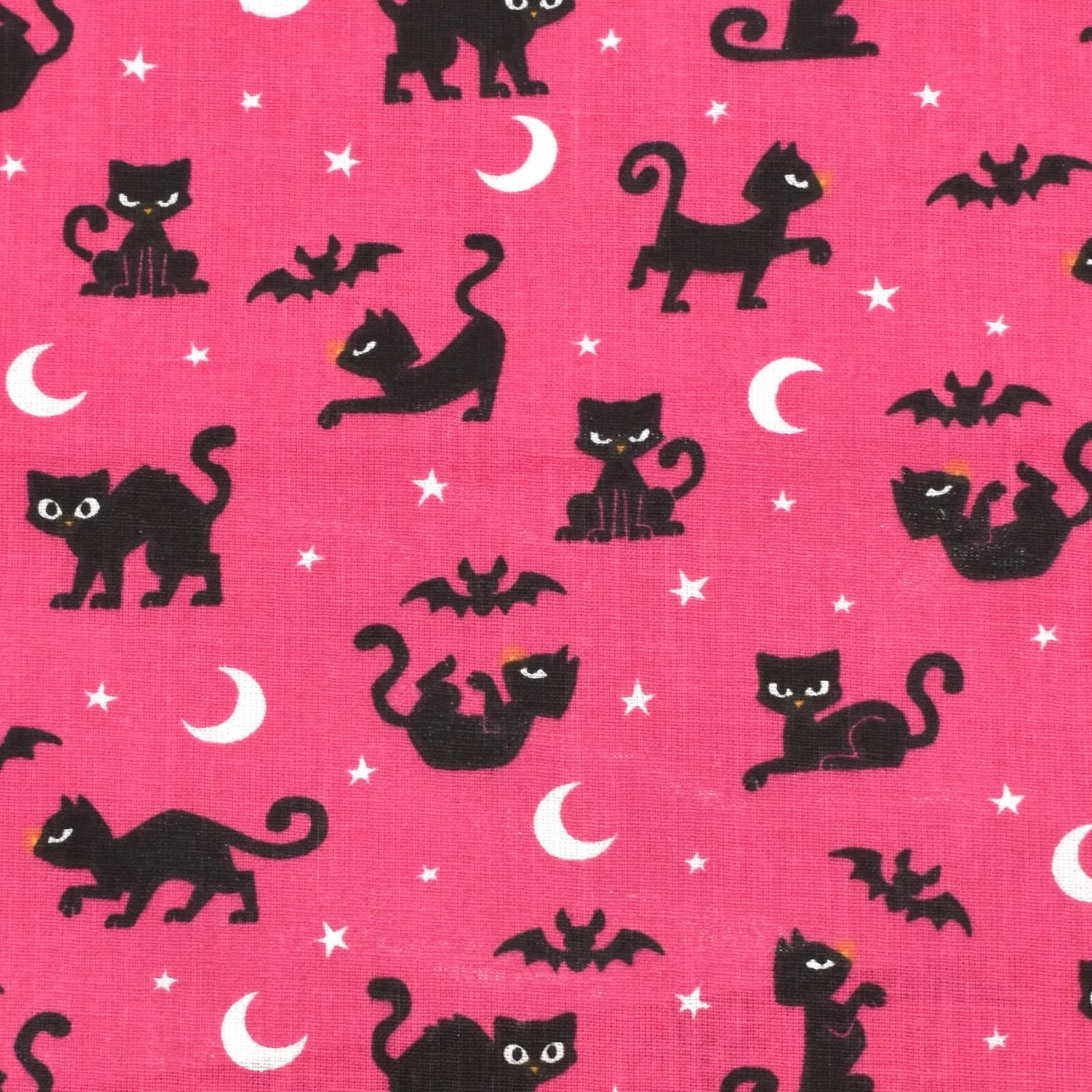 Pamutvászon – Pink alapon fekete cica és denevér mintával