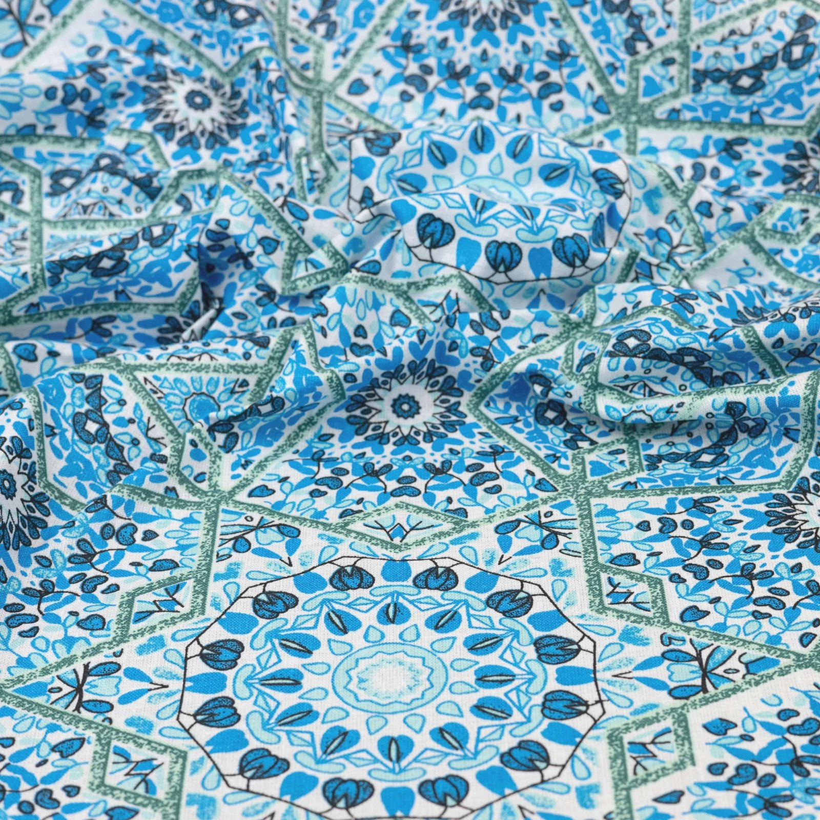 Pamutvászon – Retro mandala mintával, kék