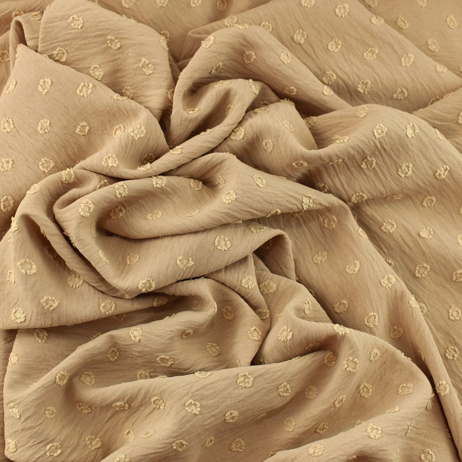 Elasztikus jacquard – Pöttyös mintával, drapp színben